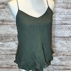 100%Silk tank hunter green with ruffles